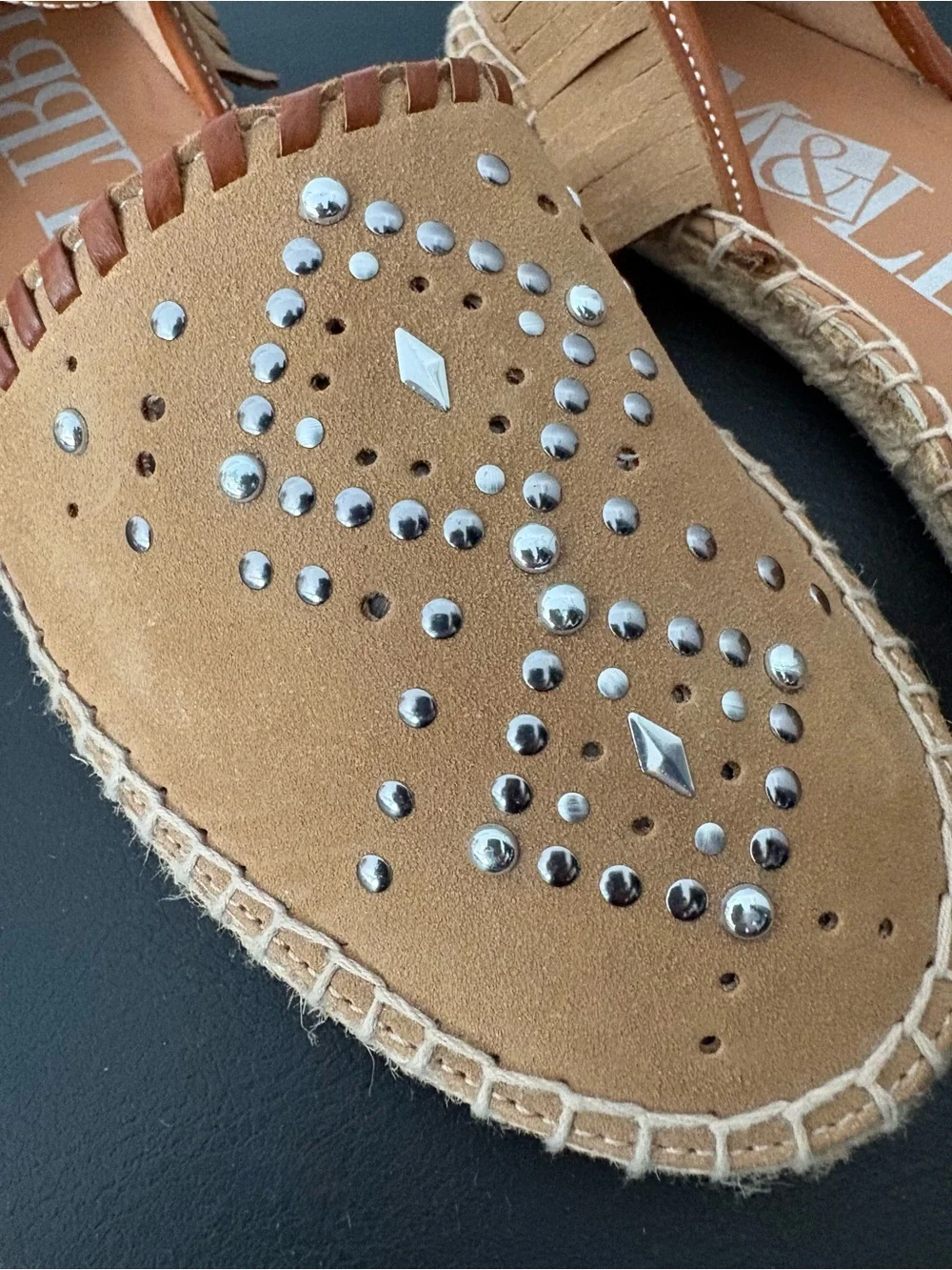 Sam & Libby Studded Tan Espadrille Flats with Ankle Strap - Women Sz 8